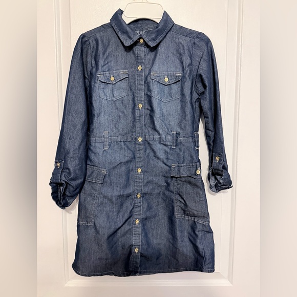 Girl Chillpop Denim Button-Up Shirt Dress Sz 14/16 pockets blue no belt - Picture 2 of 9